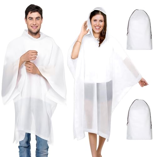 CoKeeSun 2 Stück Regenponcho, Eva Regencape Herren Damen Transparent, Lose Regenmantel Festival, Wasserdicht Regenjacke mit Kordelzug Kapuze, Wiederverwendbar Poncho Regen für Wandern Camping Reise von CoKeeSun