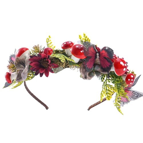 CoTeeZa Renfaire Rote Pilzkrone – Handgefertigtes Renaissance-Elfenblumen-Haarband, Fantasie-Schmetterling-Tiara, Waldfee, Kopfschmuck für Damen, Hochzeit, Halloween, Weihnachten, Kostüm, Haarschmuck CoTeeZa Renfaire Rote Pilzkrone – Handgefertigtes Renaissance-Elfenblumen-Haarband, Fantasie-Schmetterling-Tiara, Waldfee, Kopfschmuck für Damen, Hochzeit, Halloween, Weihnachten, Kostüm, Haarschmuck von CoTeeZa