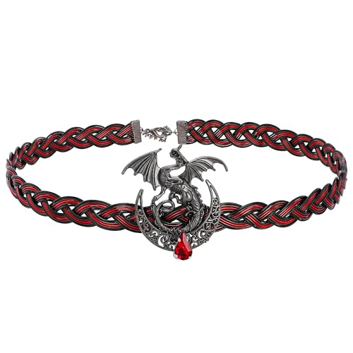 CoTeeZa Vintage Renaissance Feenkreis - Elf Klassisch Schwarz Rot Keltisches Stirnband Mond und Drache Geflochtene Kopfbedeckung Männer Cosplay Wikinger Krone Halloween Karneval Mode Mittelalter von CoTeeZa
