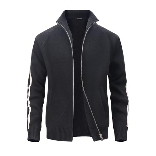 CoXuantion Herren Gestrickt Strickjacke Langarm Voller Reißverschluss Cardigan Stehkragen Warme Pullover Winter Sweatjacke mit Taschen L,Grau CoXuantion Herren Gestrickt Strickjacke Langarm Voller Reißverschluss Cardigan Stehkragen Warme Pullover Winter Sweatjacke mit Taschen L,Grau von CoXuantion