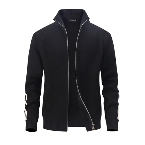 CoXuantion Herren Gestrickt Strickjacke Langarm Voller Reißverschluss Cardigan Stehkragen Warme Pullover Winter Sweatjacke mit Taschen L,Schwarz CoXuantion Herren Gestrickt Strickjacke Langarm Voller Reißverschluss Cardigan Stehkragen Warme Pullover Winter Sweatjacke mit Taschen L,Schwarz von CoXuantion