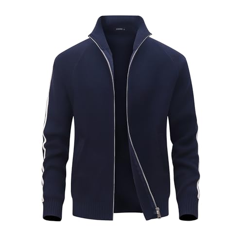 CoXuantion Herren Gestrickt Strickjacke Langarm Voller Reißverschluss Cardigan Stehkragen Warme Pullover Winter Sweatjacke mit Taschen XL,Blau CoXuantion Herren Gestrickt Strickjacke Langarm Voller Reißverschluss Cardigan Stehkragen Warme Pullover Winter Sweatjacke mit Taschen XL,Blau von CoXuantion