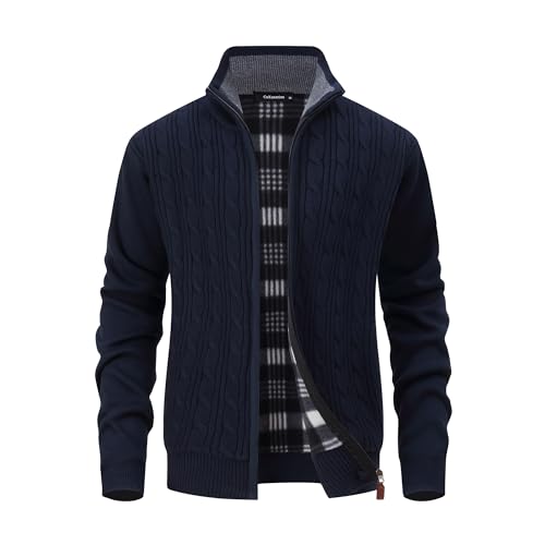 CoXuantion Herren Rippenstrick Strickjacke Stehkragen Fleecejacke Winter Warm Strickjacke Langarm Strickpullover Cardigan Full Zip Grobstrickjacke mit Taschen M,Blau CoXuantion Herren Rippenstrick Strickjacke Stehkragen Fleecejacke Winter Warm Strickjacke Langarm Strickpullover Cardigan Full Zip Grobstrickjacke mit Taschen M,Blau von CoXuantion