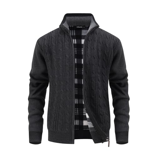 CoXuantion Herren Rippenstrick Strickjacke Stehkragen Fleecejacke Winter Warm Strickjacke Langarm Strickpullover Cardigan Full Zip Grobstrickjacke mit Taschen XL,Grau CoXuantion Herren Rippenstrick Strickjacke Stehkragen Fleecejacke Winter Warm Strickjacke Langarm Strickpullover Cardigan Full Zip Grobstrickjacke mit Taschen XL,Grau von CoXuantion