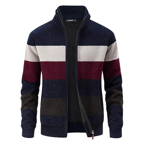 CoXuantion Herren Strickjacke Feinstrick Cardigan Stehkragen Gestrickt Winterjacke Wintermantel Freizeitjacke Langarm Sweatjacke mit Reißverschluss M,Blau von CoXuantion
