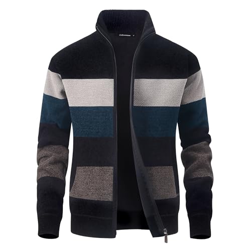 CoXuantion Herren Strickjacke Feinstrick Cardigan Stehkragen Gestrickt Winterjacke Wintermantel Freizeitjacke Langarm Sweatjacke mit Reißverschluss XXL,Schwarz von CoXuantion