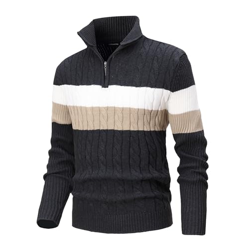 CoXuantion Herren Strickpullover 1/4 Reißverschluss Pullover Stehkragen Winterpullover Feinstrick Langarm Sweater Warme Weiche Arbeitspullover XL,Grau von CoXuantion