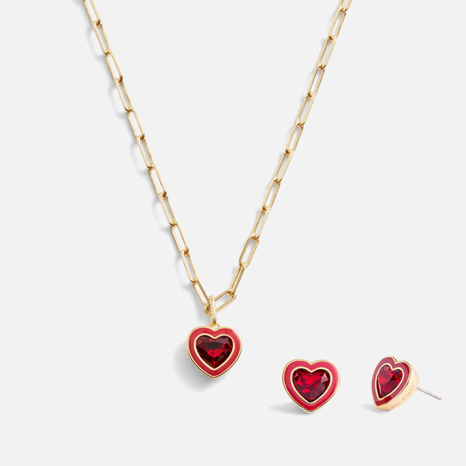 Coach Enamel Heart Gold-Tone Necklace and Earring Boxed Set von Coach