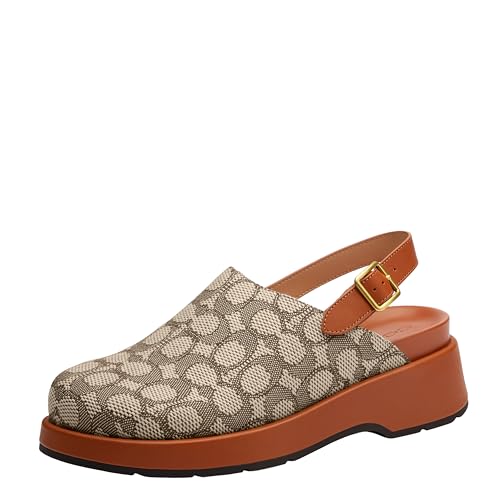 Coach Sculpted C-Plateau-Clog für Damen aus charakteristischem Jacquard-Material, Kakao/brünierter Bernstein, 38.5 EU von Coach