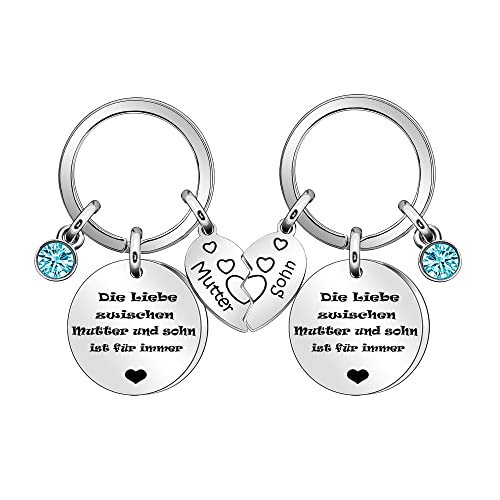 Coagurmes Mutter Geschenk von Tochter Sohn, 2pcs Silber Anhänger Geburtsstein Schlüsselanhänger für Mama Muttertag Tochter Sohn Geburtstag Weihnachten Graduierung Geschenk (Mutter Sohn) von Coagurmes