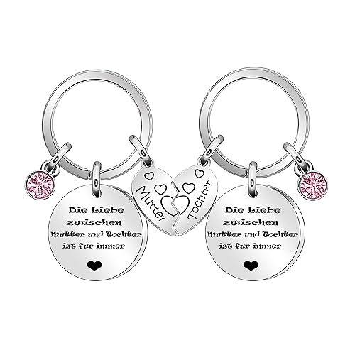 Coagurmes Mutter Geschenk von Tochter Sohn, 2pcs Silber Anhänger Geburtsstein Schlüsselanhänger für Mama Muttertag Tochter Sohn Geburtstag Weihnachten Graduierung Geschenk (Mutter Tochter) von Coagurmes