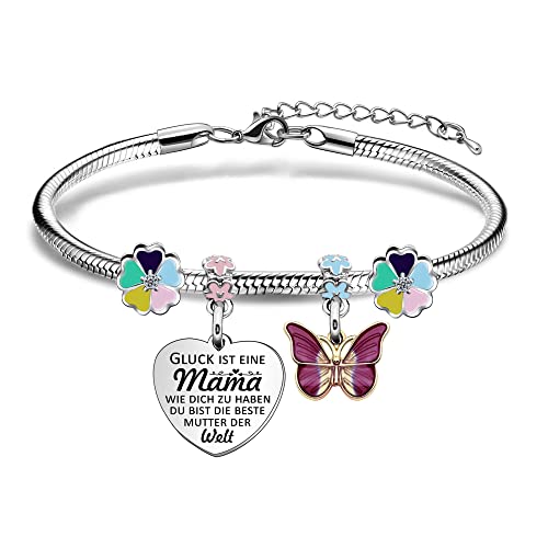 Coagurmes Mutter Geschenk von Tochter Sohn, Danke schätzen Silber Herz Anhänger Armband Einstellbarer Schmuck für Muttertag Geburtstag Weihnachten Thanksgiving Tag (Schmetterling) von Coagurmes