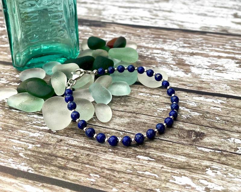 Lapis Lazuli Armband Sterling Silber Perlen Design von CoastJewelleryDesign