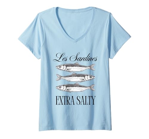 Damen Sardinen verzinnter Fisch süß salzig Sommer Damen Top T-Shirt mit V-Ausschnitt Damen Sardinen verzinnter Fisch süß salzig Sommer Damen Top T-Shirt mit V-Ausschnitt von Coastal Fisherman Tinned Sardines Apparel Co.