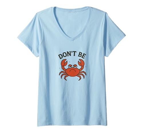 Damen Lustiges Grumpy Crab Cartoon-Design T-Shirt mit V-Ausschnitt Damen Lustiges Grumpy Crab Cartoon-Design T-Shirt mit V-Ausschnitt von Coastal Humor Apparel