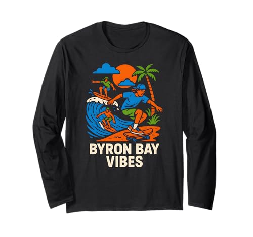 Byron Bay Surfer Byron Bay Vibes Vintage Herren Surfs Up Langarmshirt von Coastal Living Byron Bay Surfs Up Beachy Vibes