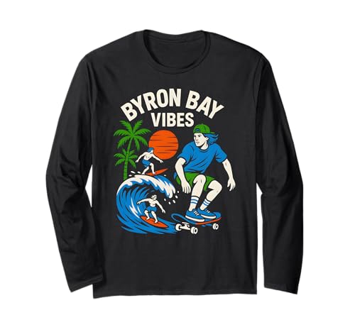 Byron Bay Surfer Byron Bay Vibes Vintage Herren Surfs Up Langarmshirt von Coastal Living Byron Bay Surfs Up Beachy Vibes