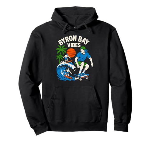 Byron Bay Surfer Byron Bay Vibes Vintage Herren Surfs Up Pullover Hoodie von Coastal Living Byron Bay Surfs Up Beachy Vibes