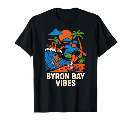 Byron Bay Surfer Byron Bay Vibes Vintage Herren Surfs Up T-Shirt von Coastal Living Byron Bay Surfs Up Beachy Vibes