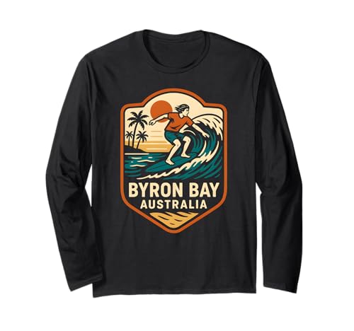 Surfer Byron Bay Australia Retro Herren Surfs Up Langarmshirt von Coastal Living Byron Bay Surfs Up Beachy Vibes