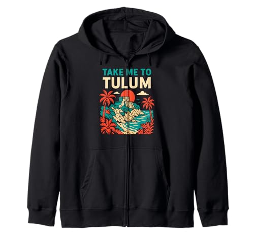 Tulum Palm Trees Take Me to Tulum Retro Damen Strandleben Kapuzenjacke Tulum Palm Trees Take Me to Tulum Retro Damen Strandleben Kapuzenjacke von Coastal Living Tulum Beach Surfs Up Skate Apparel