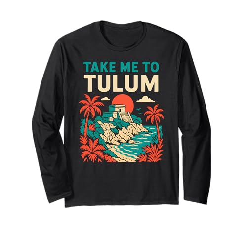 Tulum Palm Trees Take Me to Tulum Retro Damen Strandleben Langarmshirt Tulum Palm Trees Take Me to Tulum Retro Damen Strandleben Langarmshirt von Coastal Living Tulum Beach Surfs Up Skate Apparel
