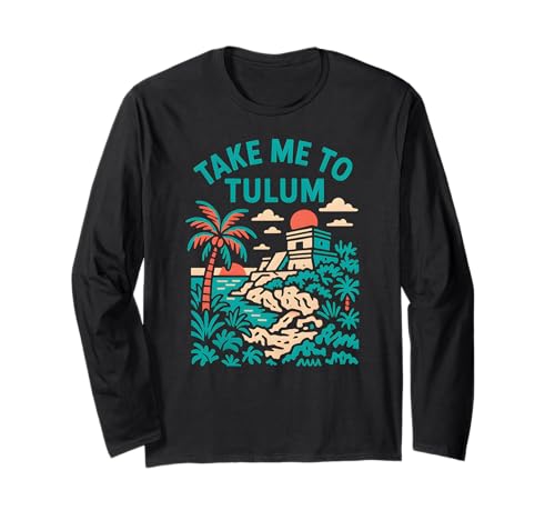 Tulum Palm Trees Take Me to Tulum Retro Damen Strandleben Langarmshirt Tulum Palm Trees Take Me to Tulum Retro Damen Strandleben Langarmshirt von Coastal Living Tulum Beach Surfs Up Skate Apparel