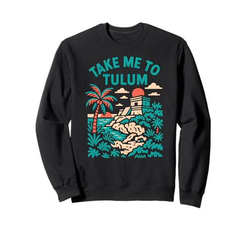 Tulum Palm Trees Take Me to Tulum Retro Damen Strandleben Sweatshirt Tulum Palm Trees Take Me to Tulum Retro Damen Strandleben Sweatshirt von Coastal Living Tulum Beach Surfs Up Skate Apparel