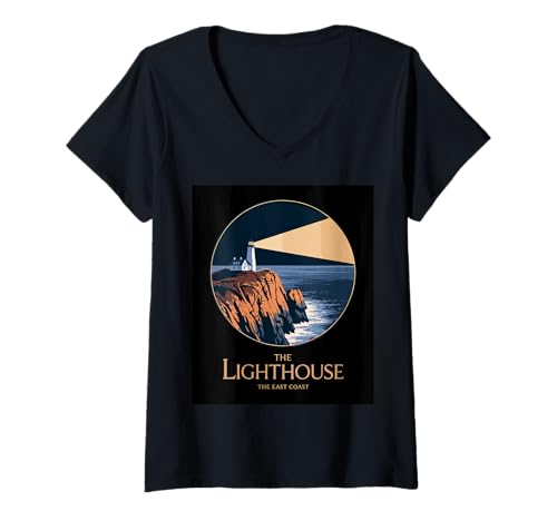 Damen Der Leuchtturm Die Meereslandschaft an der Ostküste T-Shirt mit V-Ausschnitt Damen Der Leuchtturm Die Meereslandschaft an der Ostküste T-Shirt mit V-Ausschnitt von Coastal Maritime Beacon Scenery Art