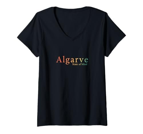 Damen Retro Algarve State of Mind Minimalistisches Reisezitat T-Shirt mit V-Ausschnitt Damen Retro Algarve State of Mind Minimalistisches Reisezitat T-Shirt mit V-Ausschnitt von Coastal Portugal Vibes Collective