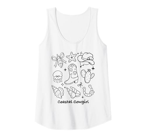 Damen Coastal Cowgirl Western Beach Boots Seashell Seestern Kaktus Tank Top von Coastal Western Rodeo Cowgirl Shirt Company