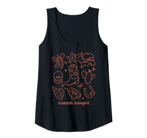 Damen Coastal Cowgirl Western Beach Boots Seashell Seestern Kaktus Tank Top von Coastal Western Rodeo Cowgirl Shirt Company