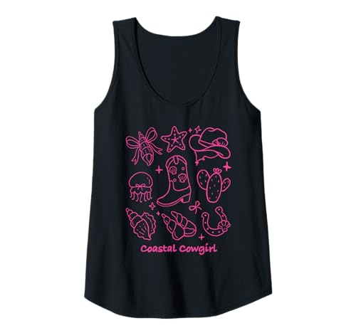 Damen Coastal Cowgirl Western Beach Boots Seashell Seestern Kaktus Tank Top von Coastal Western Rodeo Cowgirl Shirt Company