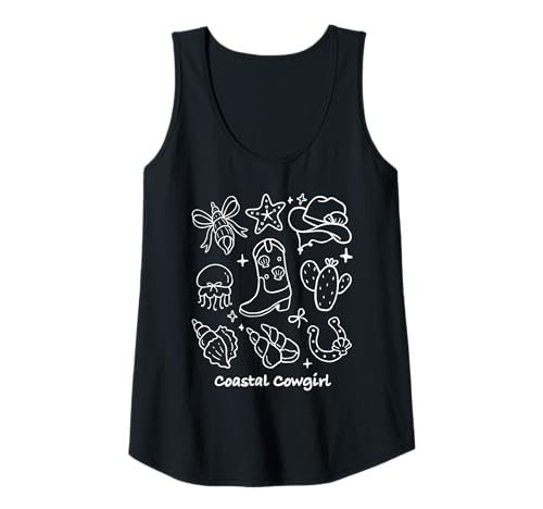 Damen Coastal Cowgirl Western Beach Boots Seashell Seestern Kaktus Tank Top von Coastal Western Rodeo Cowgirl Shirt Company