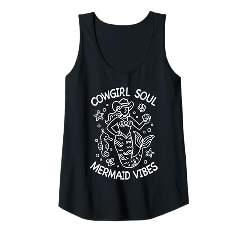 Damen Cowgirl Soul Mermaid Vibes Western Rodeo Country-Musik am Strand Tank Top von Coastal Western Rodeo Cowgirl Shirt Company
