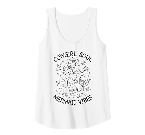 Damen Cowgirl Soul Mermaid Vibes Western Rodeo Country-Musik am Strand Tank Top von Coastal Western Rodeo Cowgirl Shirt Company