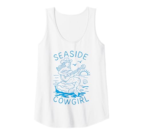 Damen Seaside Cowgirl Mermaid Gitarre Sunset Country Western Ocean Tank Top von Coastal Western Rodeo Cowgirl Shirt Company