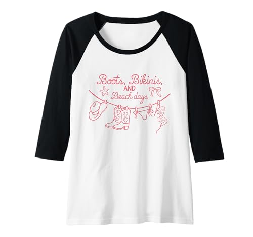 Damen Stiefel Bikinis und Strandtage Western Sommer Cowgirl Urlaub Raglan von Coastal Western Rodeo Cowgirl Shirt Company