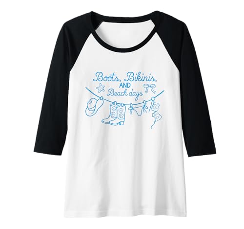 Damen Stiefel Bikinis und Strandtage Western Sommer Cowgirl Urlaub Raglan von Coastal Western Rodeo Cowgirl Shirt Company
