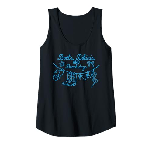 Damen Stiefel Bikinis und Strandtage Western Sommer Cowgirl Urlaub Tank Top von Coastal Western Rodeo Cowgirl Shirt Company