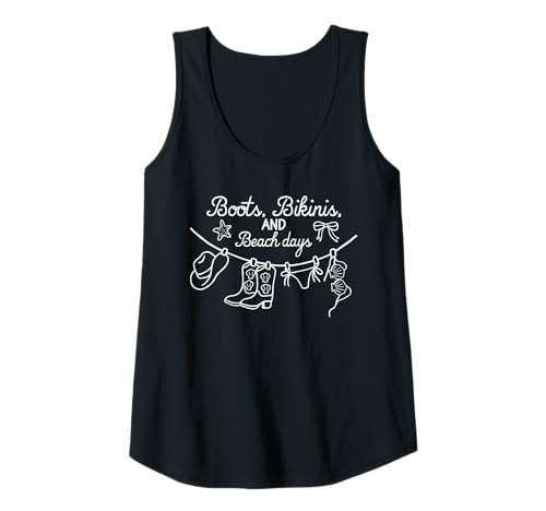 Damen Stiefel Bikinis und Strandtage Western Sommer Cowgirl Urlaub Tank Top von Coastal Western Rodeo Cowgirl Shirt Company