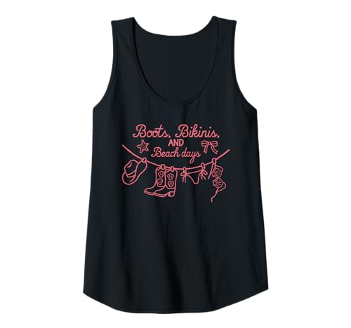Damen Stiefel Bikinis und Strandtage Western Sommer Cowgirl Urlaub Tank Top von Coastal Western Rodeo Cowgirl Shirt Company