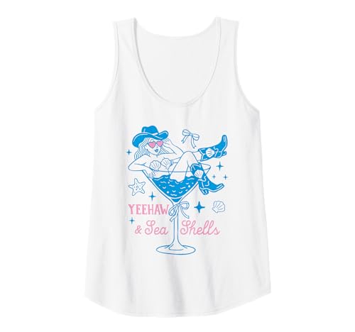 Damen Yeehaw and Sea Shells Cowgirl Coastal Western Beach Summer Tank Top von Coastal Western Rodeo Cowgirl Shirt Company