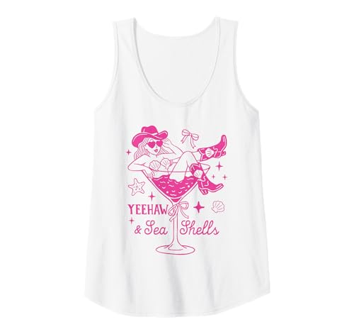 Damen Yeehaw and Sea Shells Cowgirl Coastal Western Beach Summer Tank Top von Coastal Western Rodeo Cowgirl Shirt Company