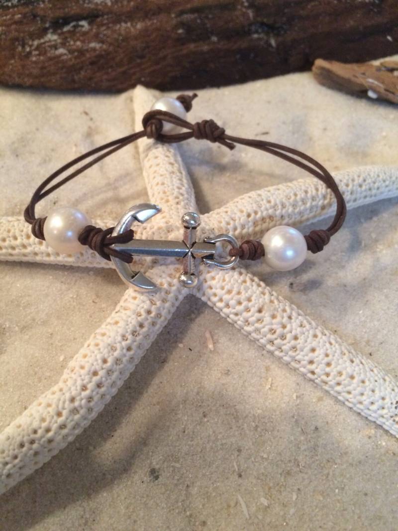 Perle Und Anker Lederarmband #614 von CoastalCreations98