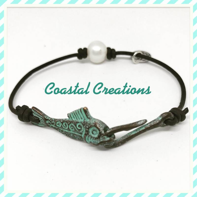 Perlen - Und Lederarmband Mit Fischverschluss #620 von CoastalCreations98