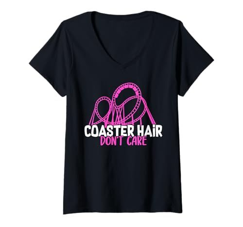 Damen Coaster Hair Don't Care Achterbahn Themenpark T-Shirt mit V-Ausschnitt von Coaster Hair Don't Care tee
