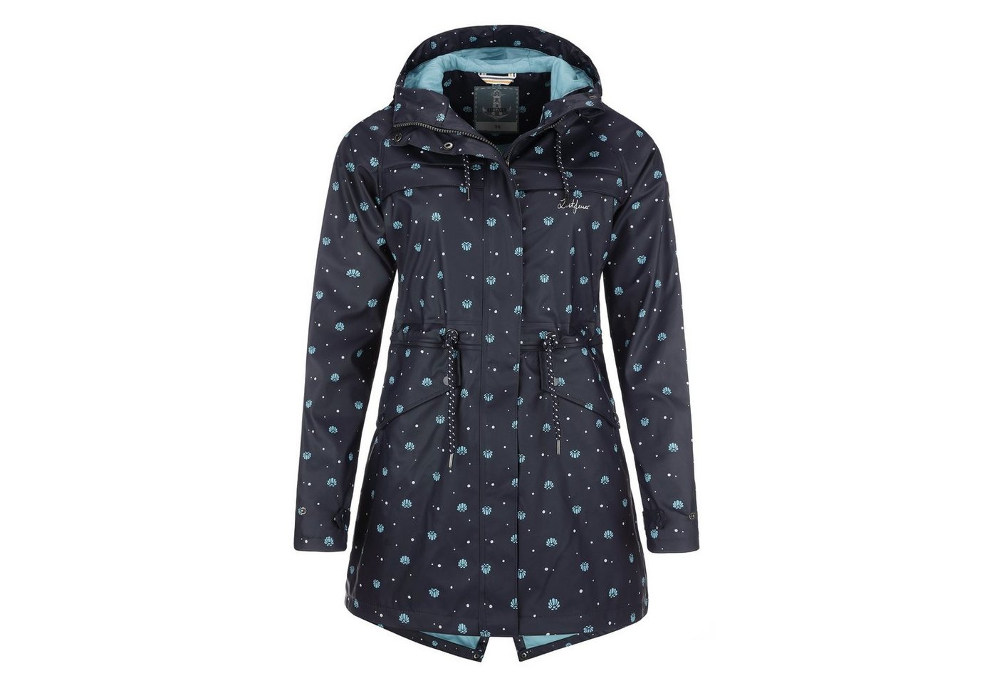Coastguard Regenmantel Damen PU-Kurzmantel Allover-Print Muschel - Regenjacke wasserdicht von Coastguard