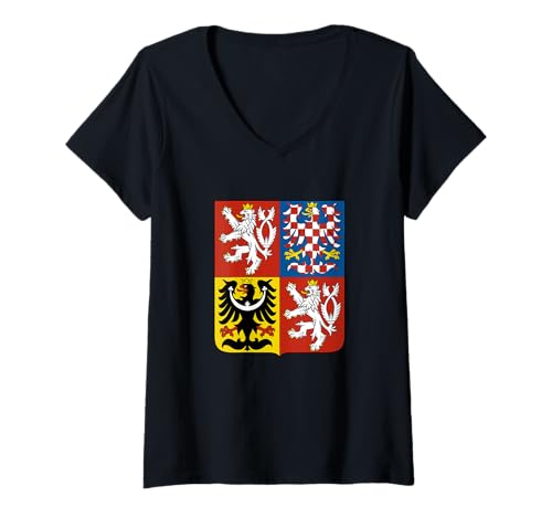 Damen Flagge der Tschechischen Republik - Wappen der Tschechischen Republik T-Shirt mit V-Ausschnitt von Coat of arms Tees