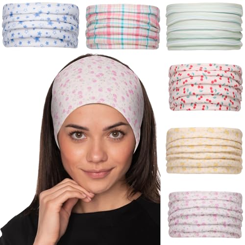 Cobahom 6 breite Stirnbänder für Damen, rutschfest, weicher Stoff, Boho-Stirnbänder, elastische Sport-Haarbänder für Workout, Yoga, Laufen (süße Blume) von Cobahom